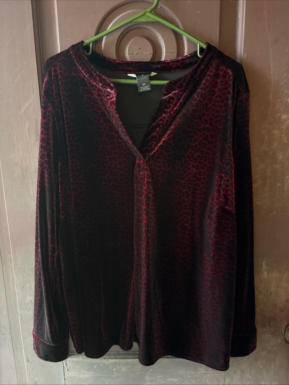 Investments Burgundy Red Velvet Long-Sleeve V-Neck Top